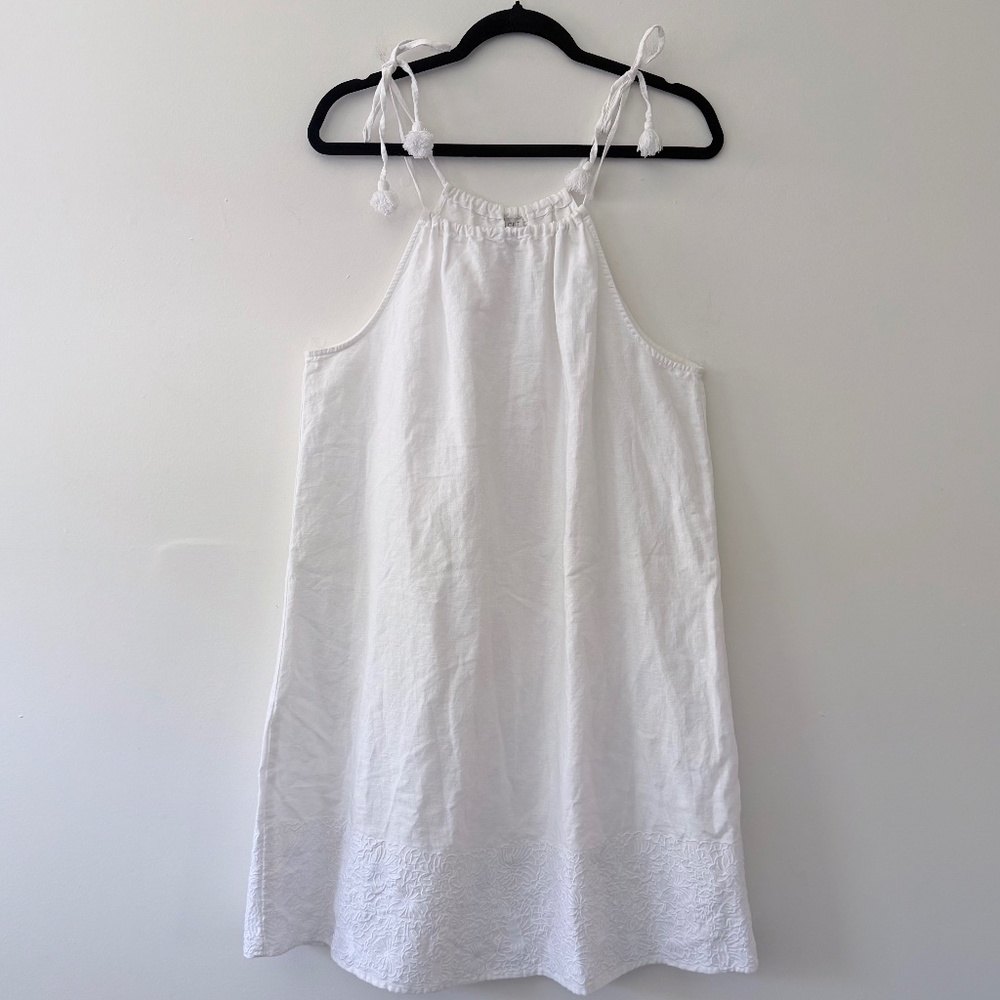 Loft Beach Linen Cotton Cover Up Beach Pool Vacation Embroidery Dress Tassels